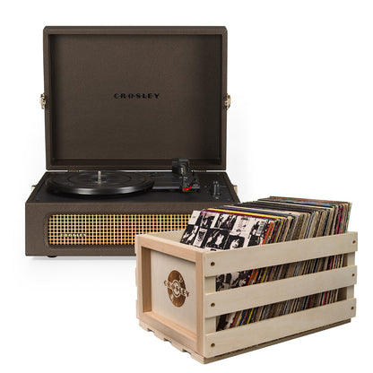 Voyager Bluetooth Portable Turntable - Cocoa + Bundled Record Storage Crate