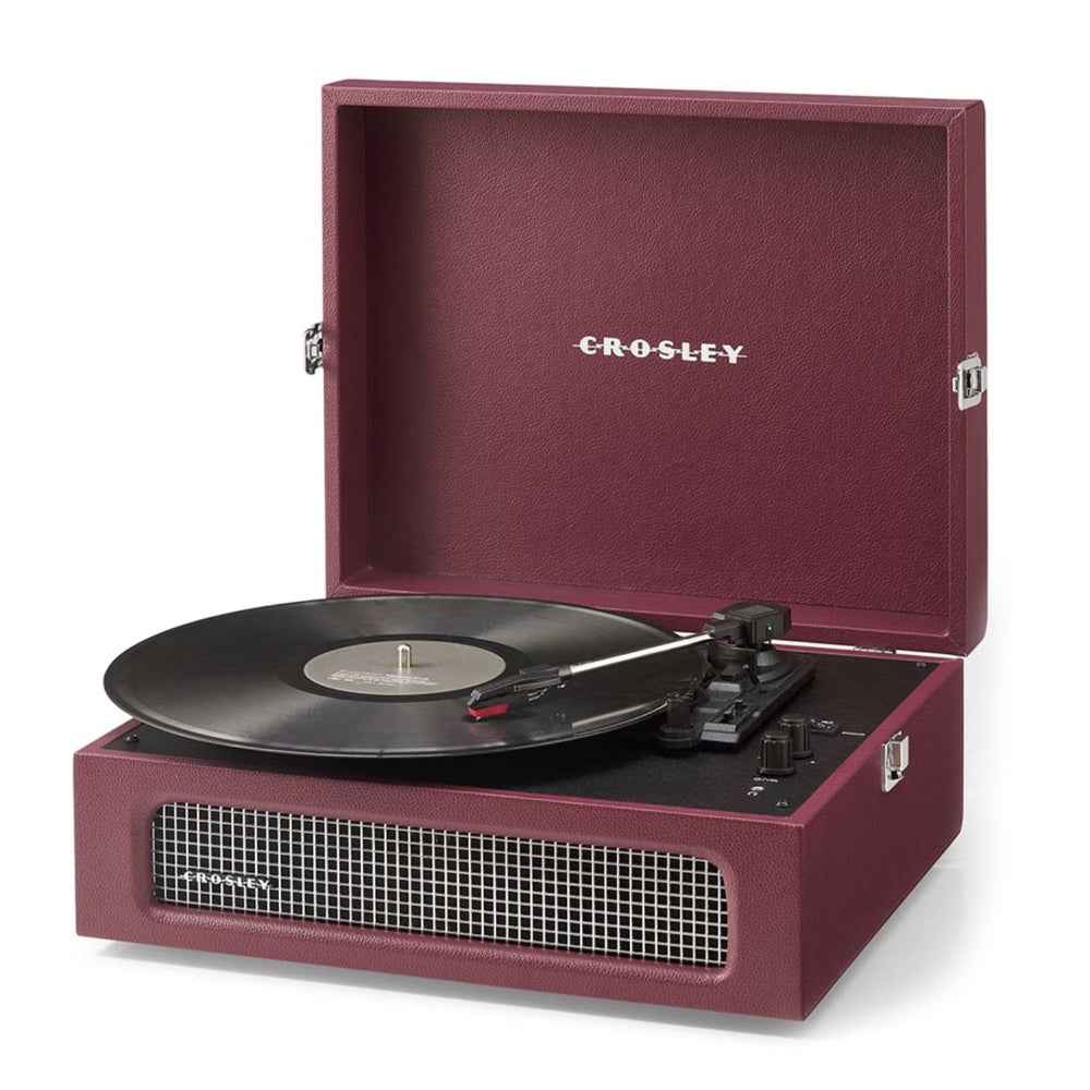 Crosley Voyager Bluetooth Portable Turntable + Bundled Crosley Record Storage Display Stand - Burgundy