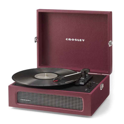 Crosley Voyager Bluetooth Portable Turntable + Bundled Crosley Record Storage Display Stand - Burgundy