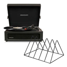 Voyager Bluetooth Portable Turntable - Black + Vinyl Rack Bundle - Black