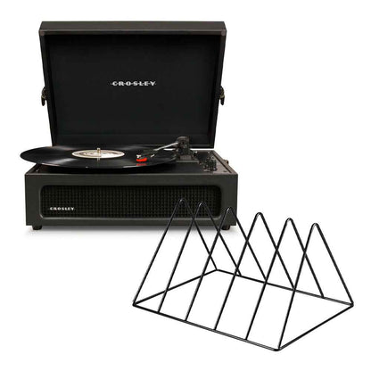 Voyager Bluetooth Portable Turntable - Black + Vinyl Rack Bundle - Black