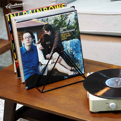 Voyager Bluetooth Portable Turntable - Black + Vinyl Rack Bundle - Black