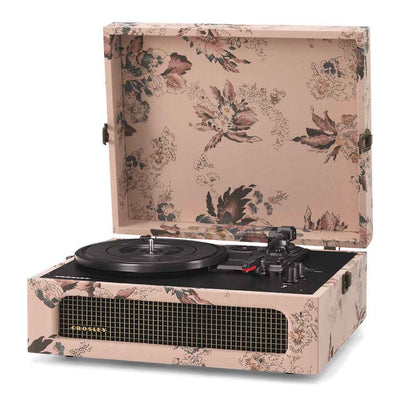 Voyager Bluetooth Portable Turntable - Floral + Vinyl Rack Bundle - Black
