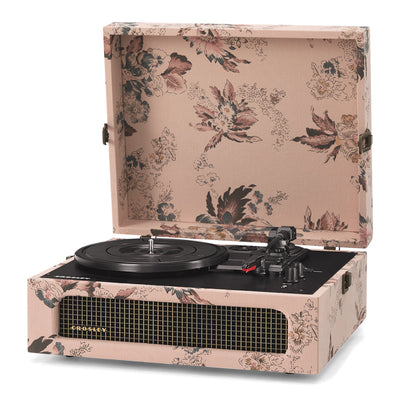 Crosley Voyager Bluetooth Portable Turntable - Floral + Gadhouse Vinyl Rack Bundle - Black