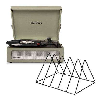 Voyager Bluetooth Portable Turntable - Sage + Vinyl Rack Bundle - Black
