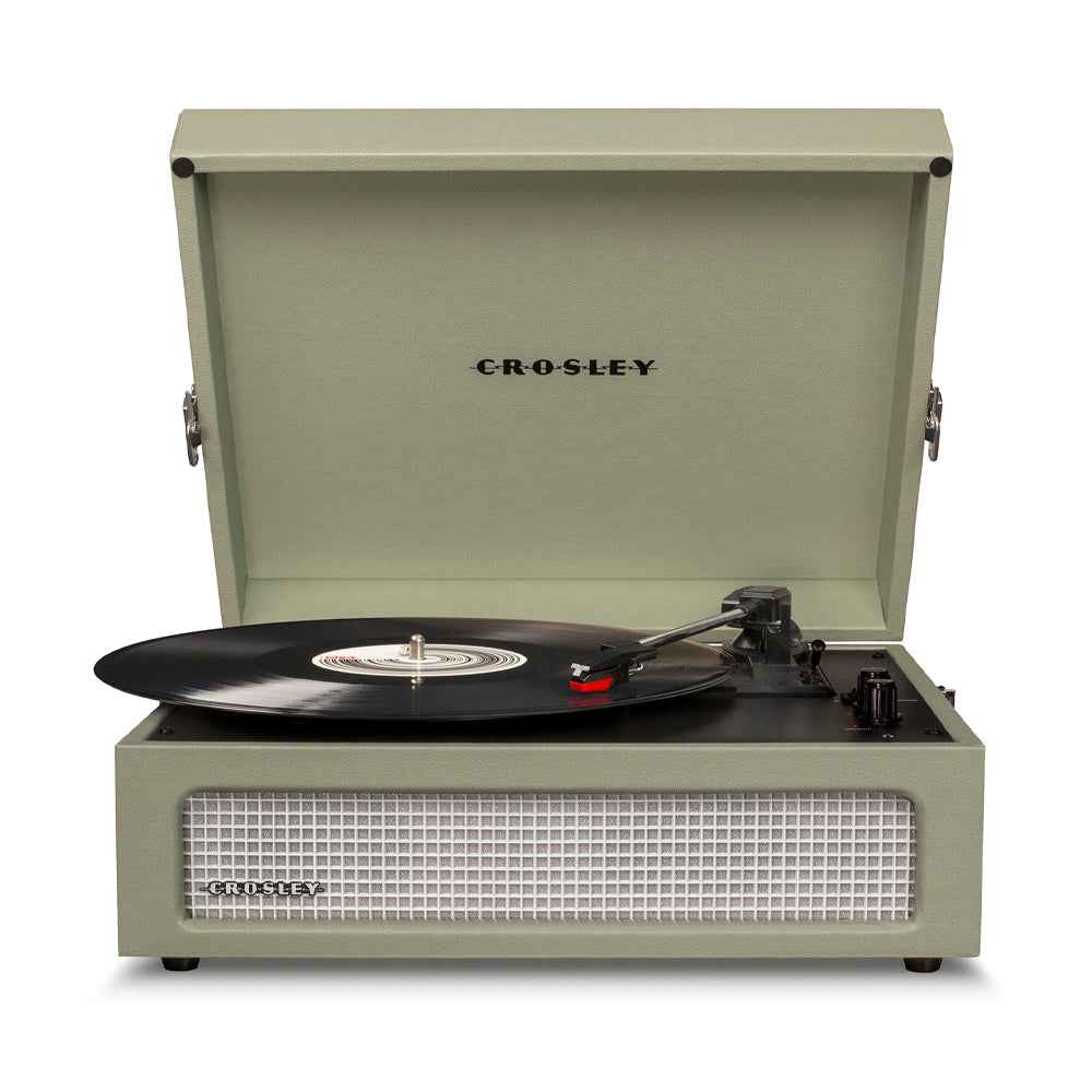 Voyager Bluetooth Portable Turntable - Sage + Vinyl Rack Bundle - Black