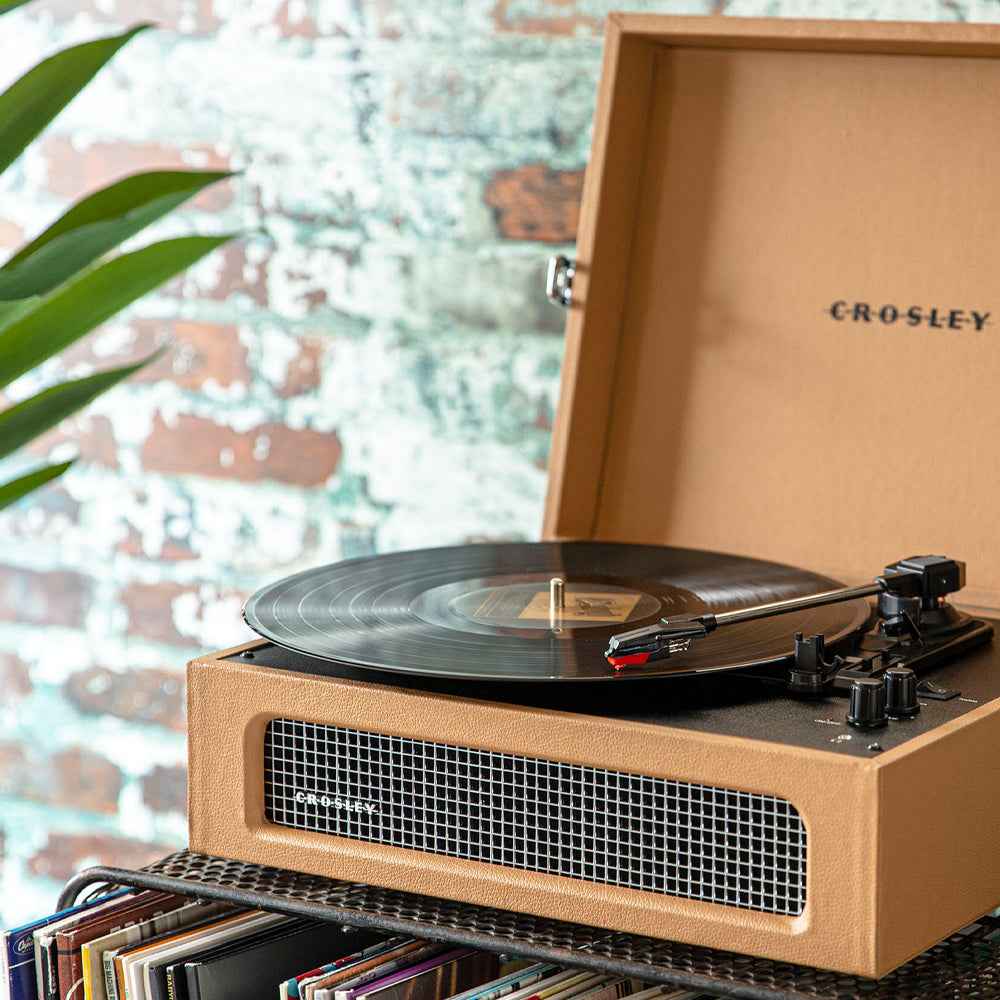Crosley Voyager Bluetooth Portable Turntable + Entertainment Stand Bundle  - Tan