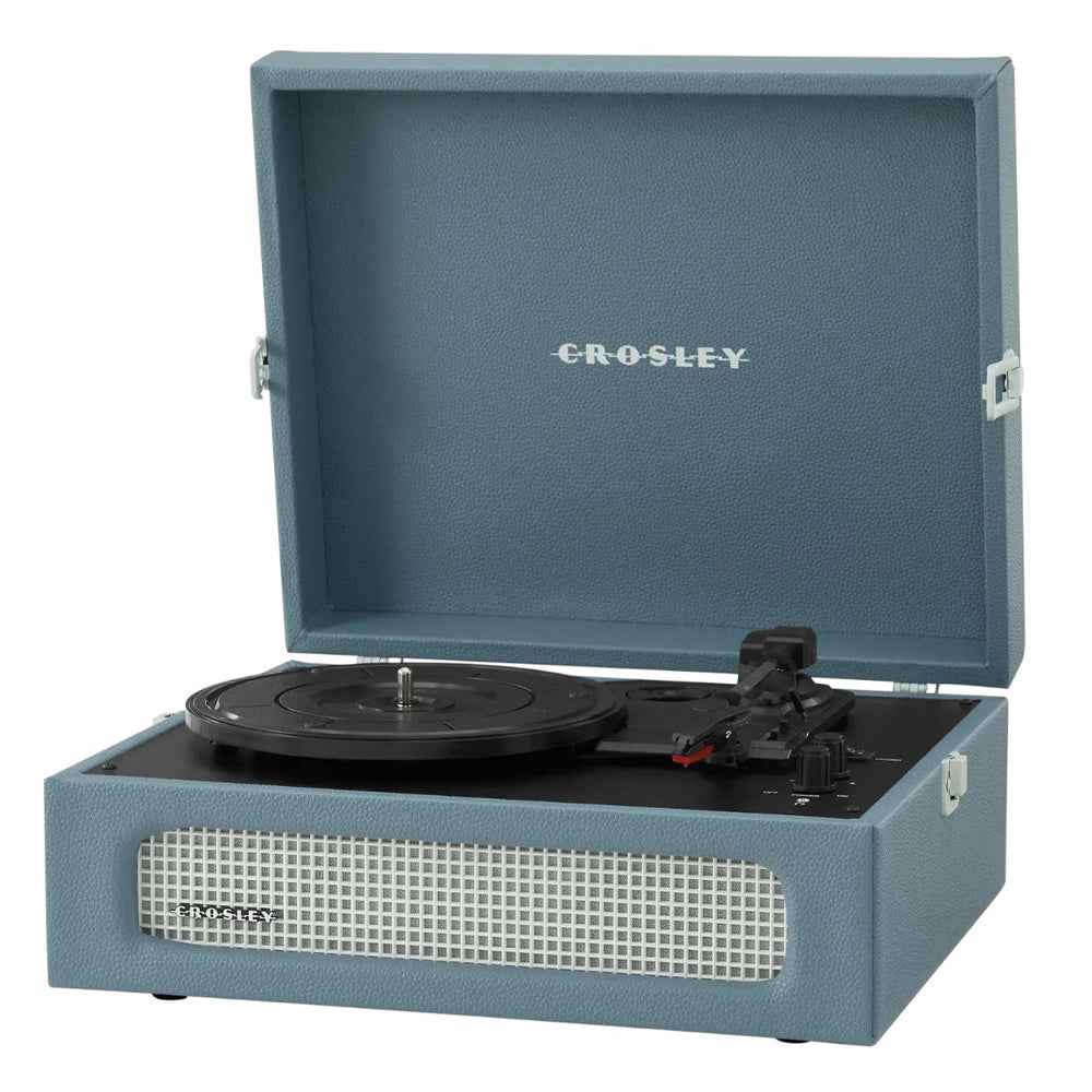 Crosley Voyager Bluetooth Portable Turntable + Entertainment Stand Bundle  - Washed Blue
