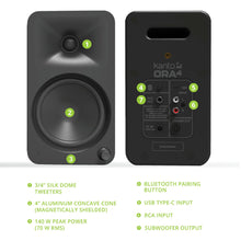 Kanto ORA4 140W Powered Reference Speakers with USB-C Input and Bluetooth - Black, Pair
