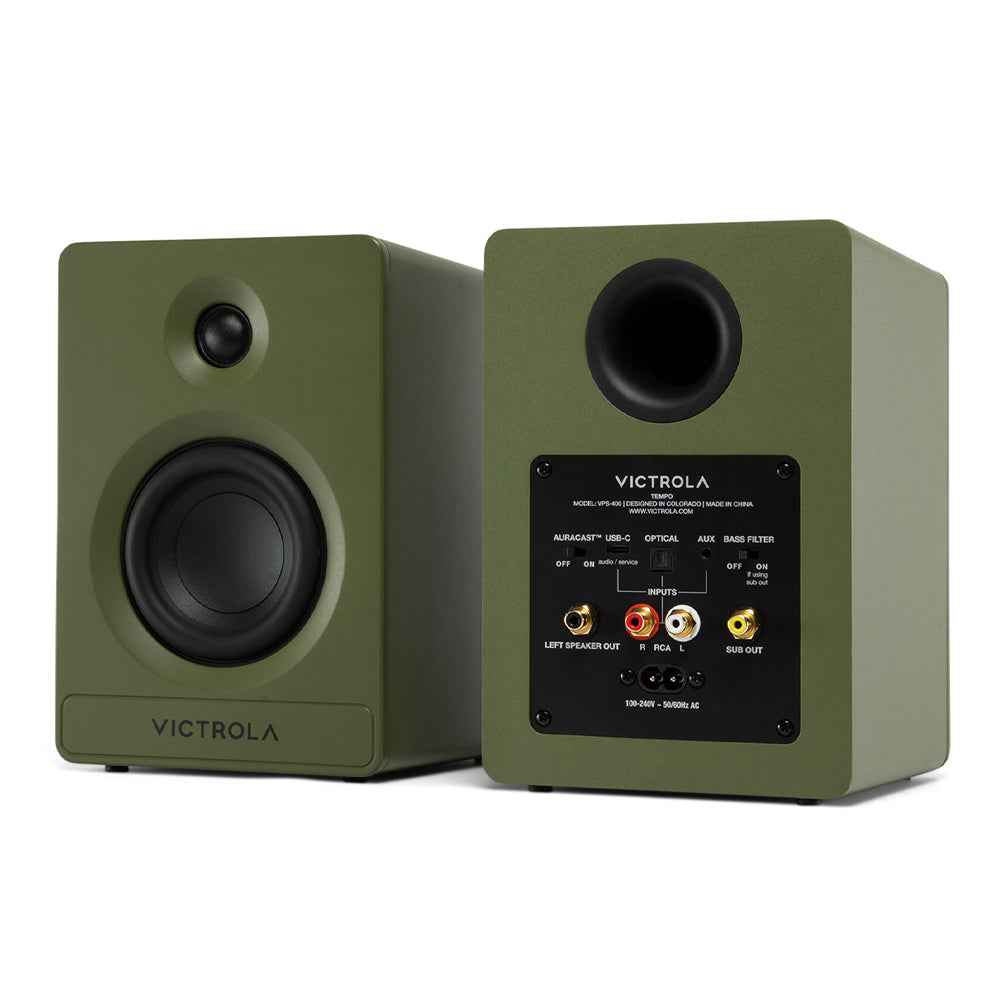 Victrola Tempo Bookshelf Speakers - Green