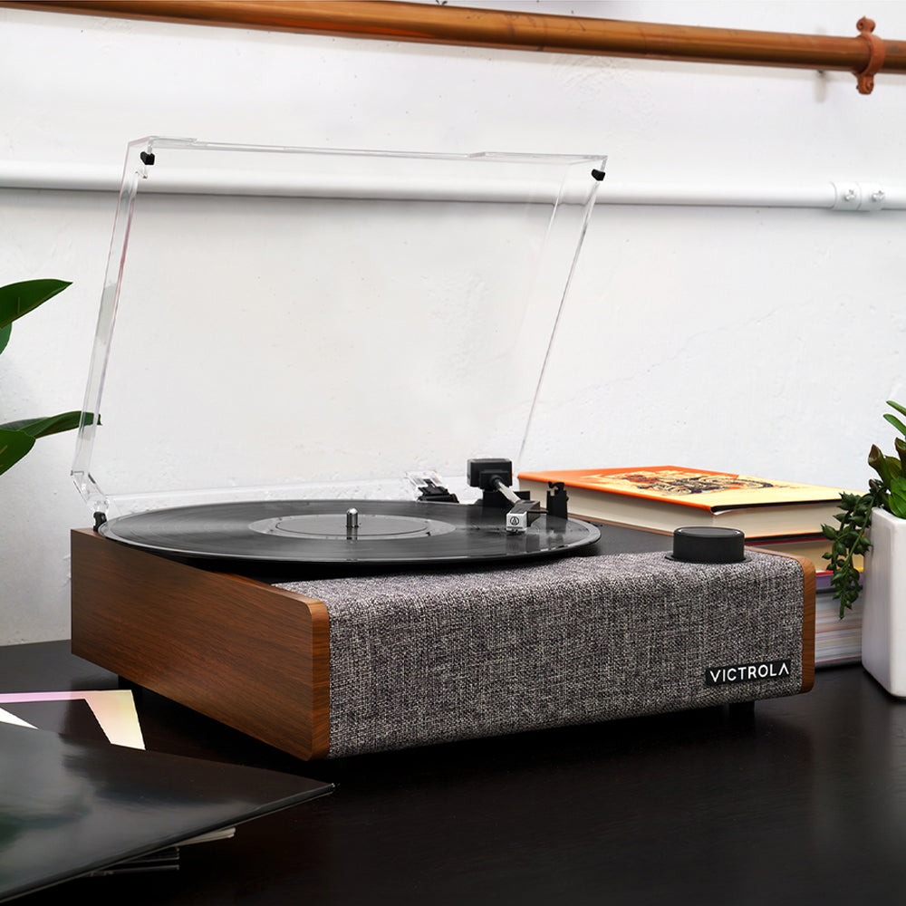 Victrola Eastwood II Turntable - Walnut + Turntable Stand Bundle - Black