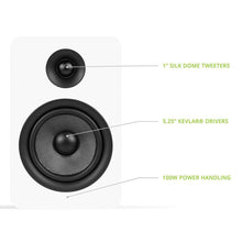 Kanto YU Passive 5.25" Speakers with 1" Silk Dome Tweeter and 5.25" Kevlar Woofer - White, Pair