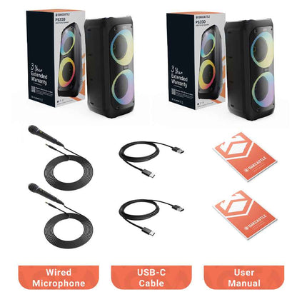 Majority PS200 -Bundled Party Speaker 100w Bluetooth Karaoke-DJ-Party-PA System - Black