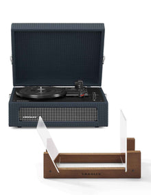 Crosley Voyager Bluetooth Portable Turntable + Bundled Crosley Record Storage Display Stand - Navy