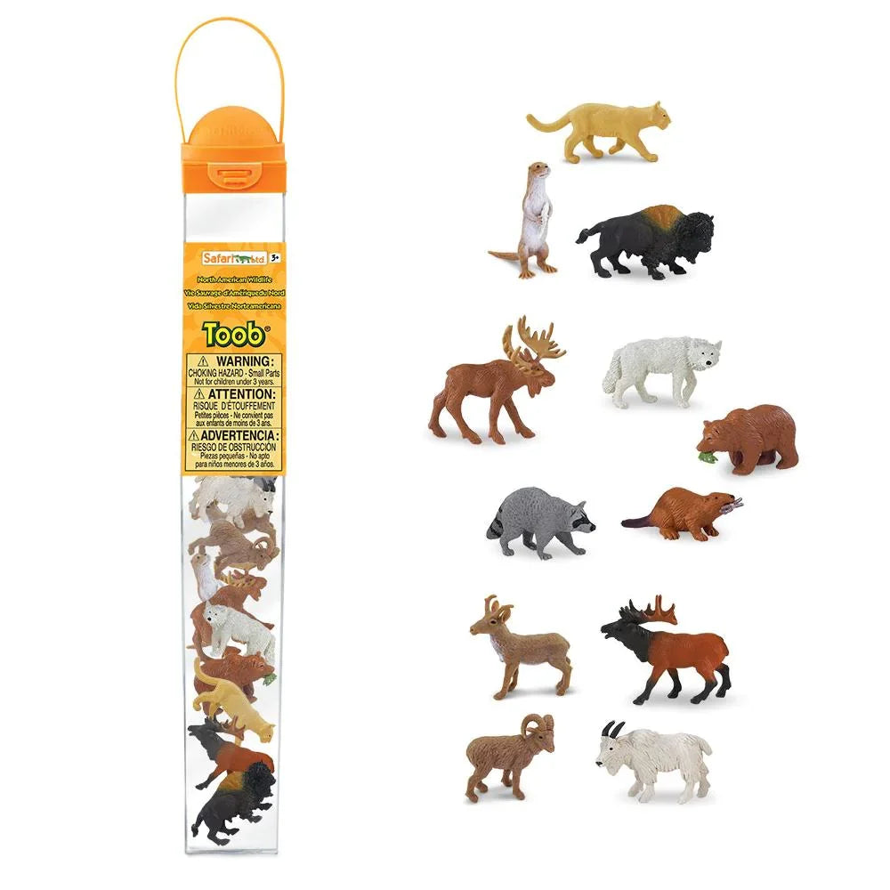 Tube of 12 North American Wildlife Animal Figurines Montessori Language Learning Figurines by Safari Ltd Toob Range Clearance 3yrs+