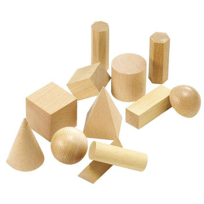 Wooden Geometric Solids 12pcs by Learning Can Be Fun Early Math STEM Cognitive Developmental Toys for Toddlers 3yrs+