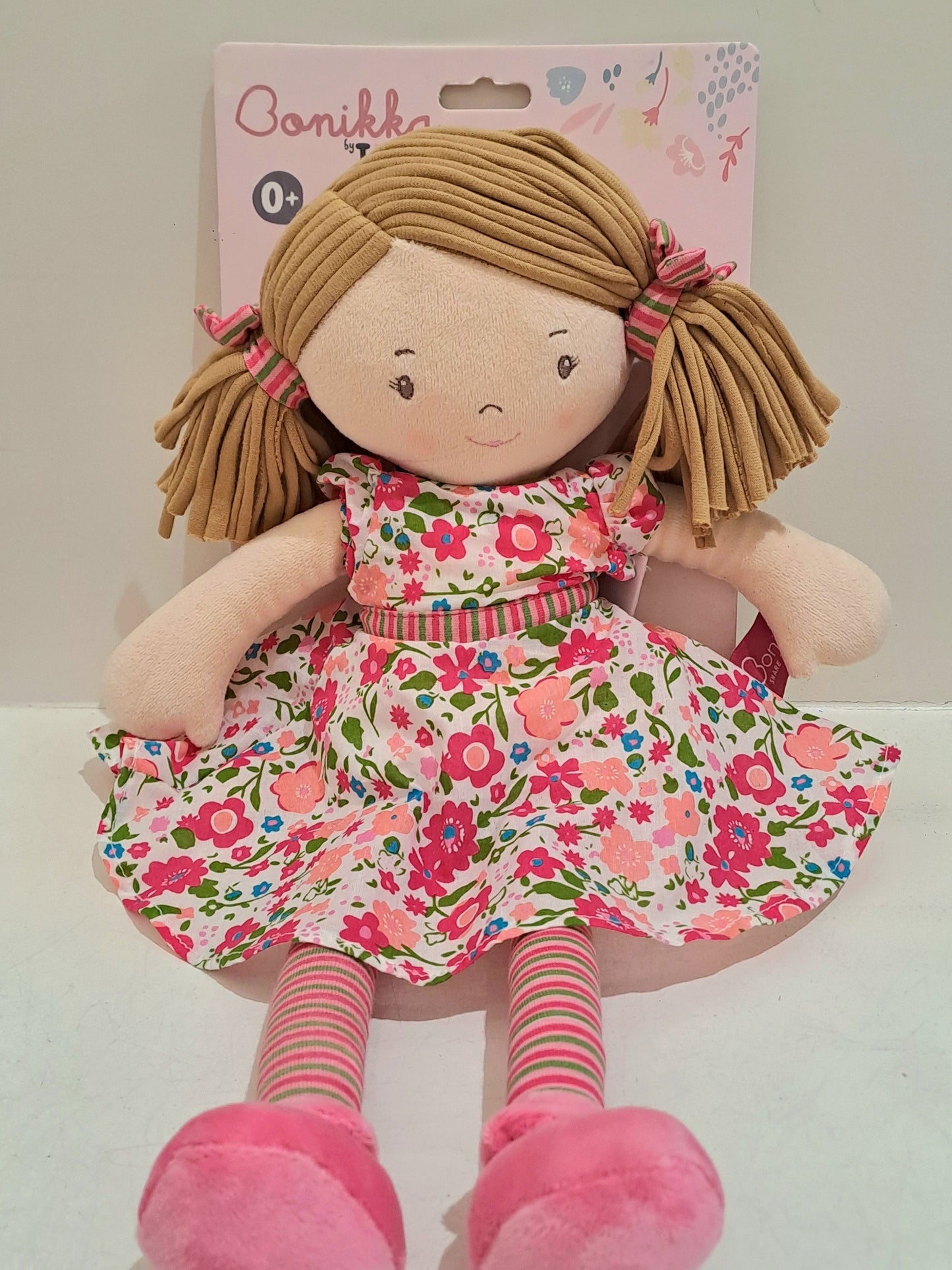 Bonikka Dolls Fran with Light Brown Hair & Floral Pink Dress Baby Toddler Plush Toys Baby Gifts Idea 0m+