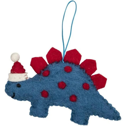 Pashom Christmas Tree Decor - Felt Blue Dinosaur Stegosaurus with Hat Dinosaur toy Pretend & Imaginative Play Toys Dinosaur and Dragon Theme Christmas Range 3yrs+