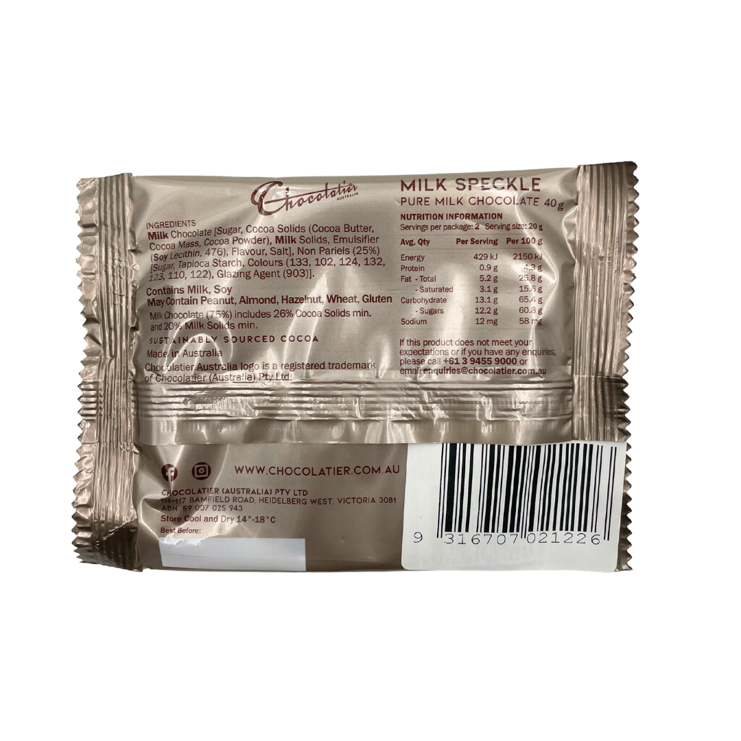 Chocolatier Milk Chocolate Speckle- 40g