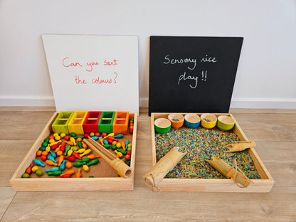 Qtoys Montessori Sand Tray Nature Play Tools and Toys Developmental Toys for Preschoolers 3yrs+