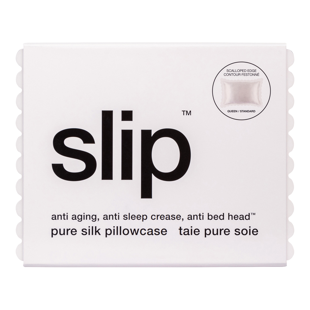 Pure Silk Queen Size Pillowcase with Scalloped Edge - White