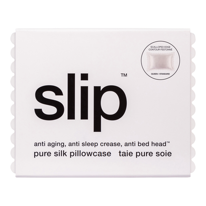 Pure Silk Queen Size Pillowcase with Scalloped Edge - White